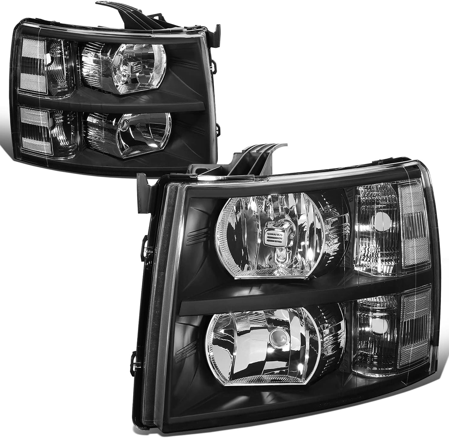 DNA Motoring Black Housing Headlights for Silverado 1500 2500 3500