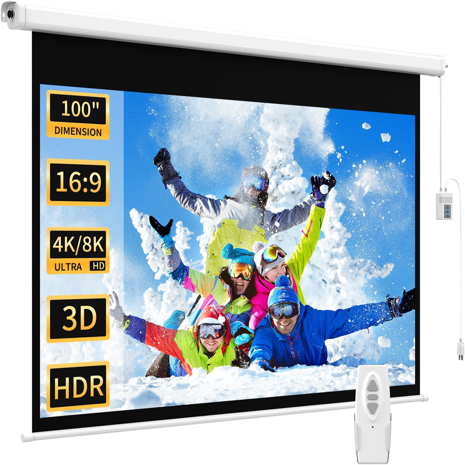 100 Motorized Projector Screen - 8K Quality, Remote Controlled