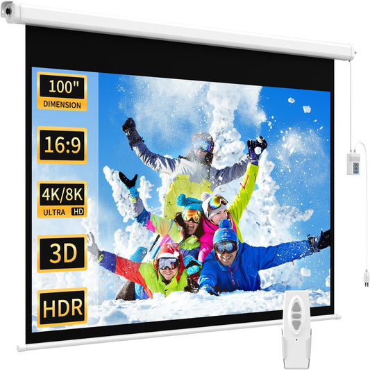 100 Motorized Projector Screen - 8K Quality, Remote Controlled