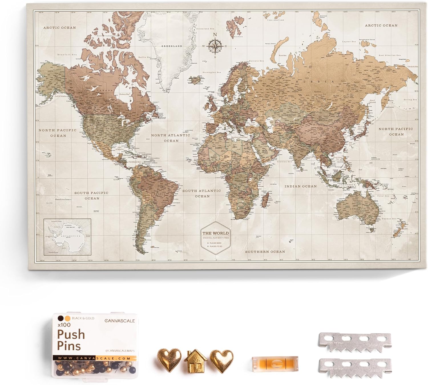 Canvas World Map with Cork Pin Board for Stylish Home Decor