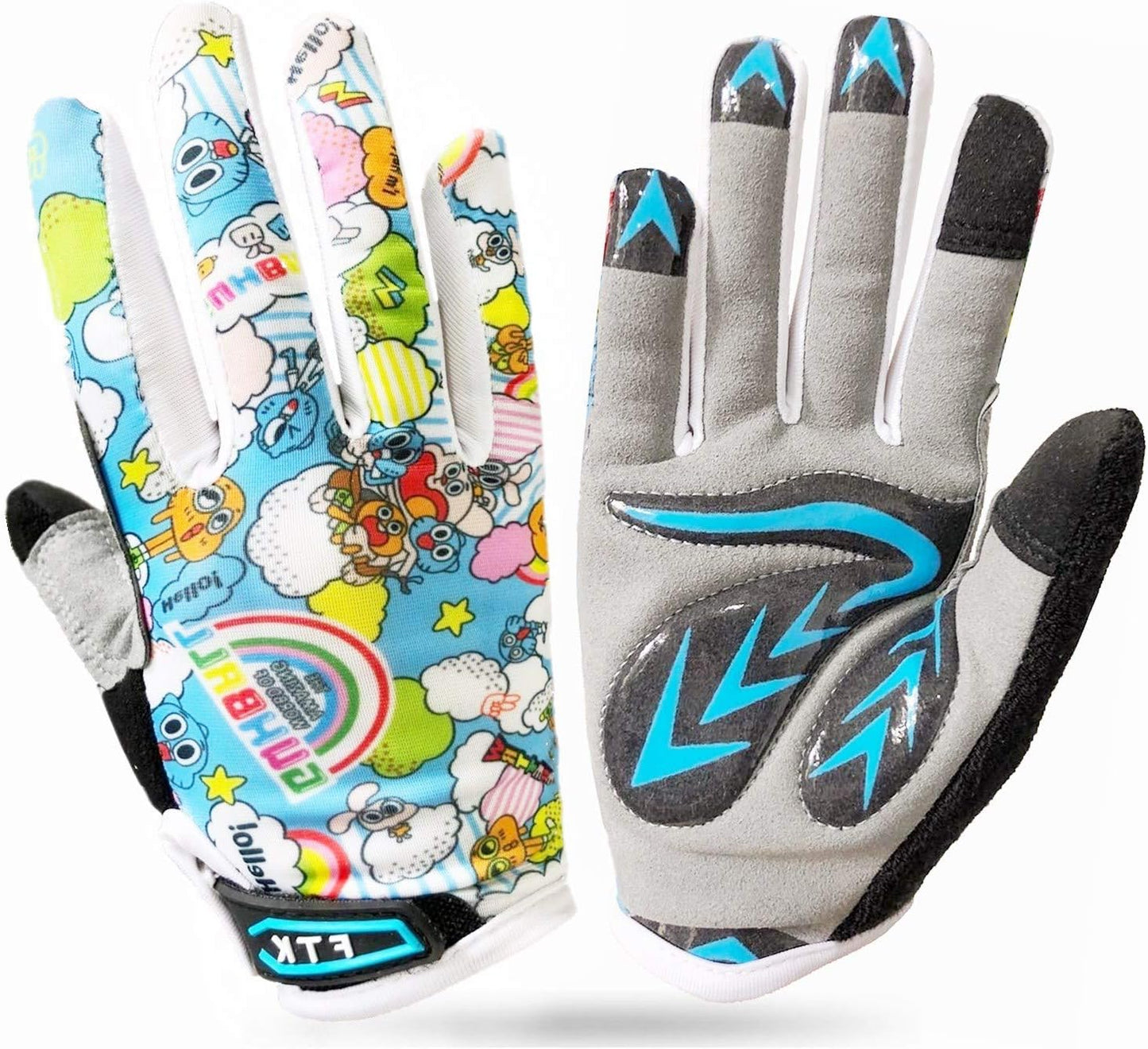 Kid's Bike Gloves: Warm Gel Padded Touch Screen - Blue/Orange