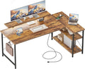 L Shaped Computer Desk with Power Outlets - Space-Saving Corner Desk