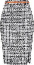 Tweed Pencil Skirt Knee Length High Waisted with Slit (Style ZM3C)