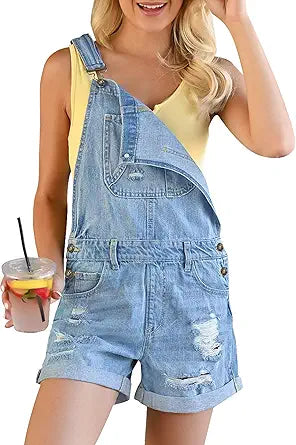 GRAPENT Women's Ripped Denim Shortalls for Stylish Summer Wear