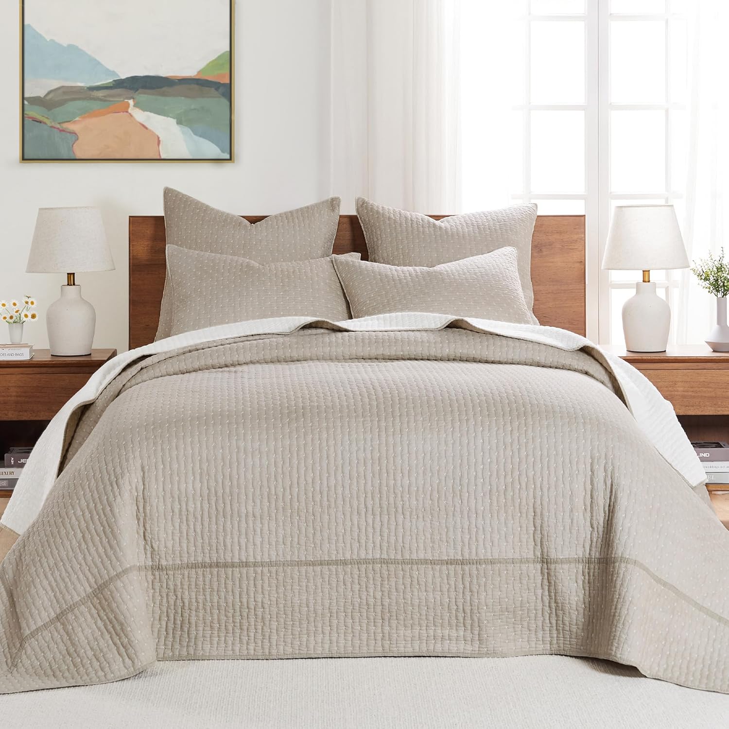 Levtex Home Cross Stitch Queen Bedspread Set for Elegant Bedrooms
