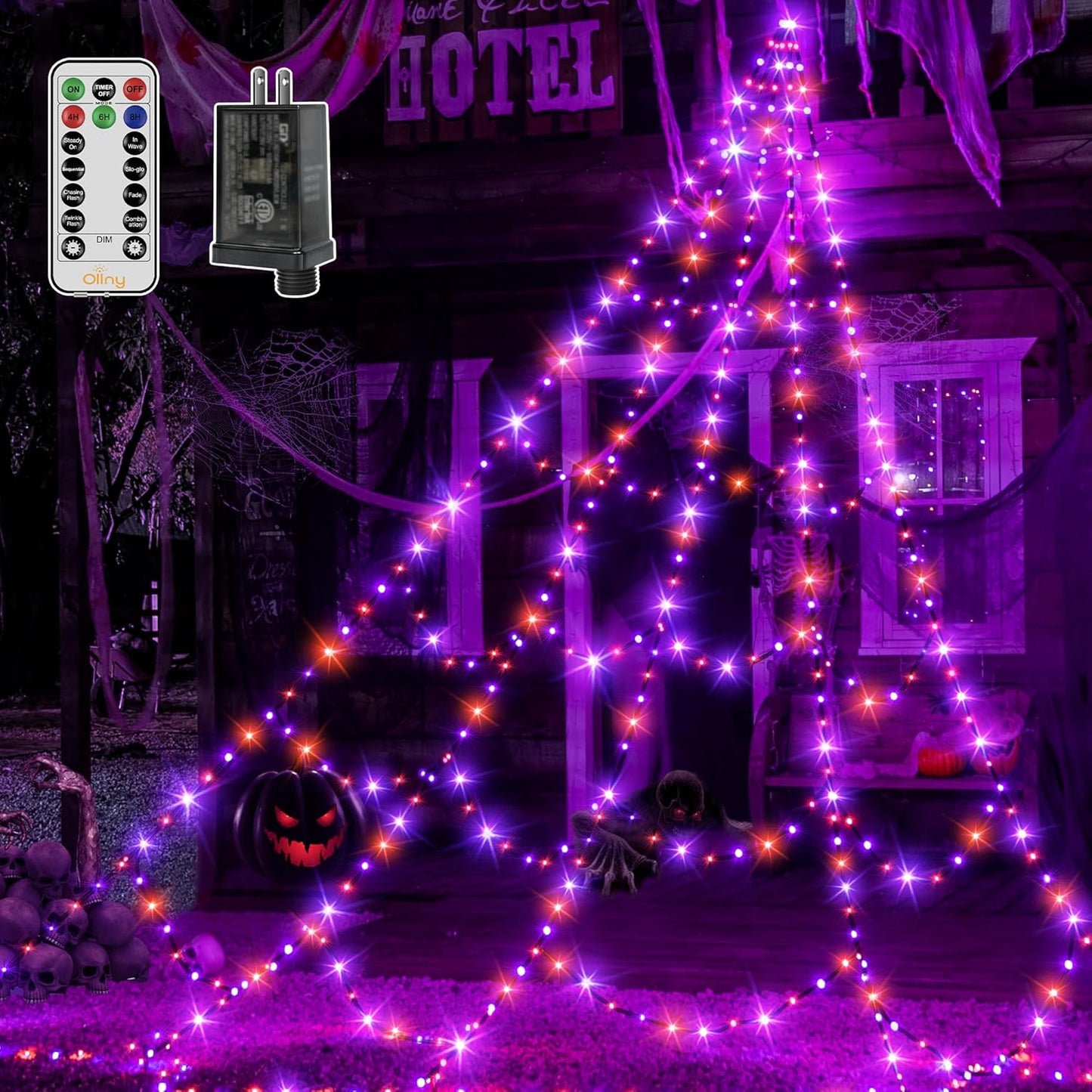 Ollny Halloween Lights Outdoor 454 LED Spider Web Lights for Parties