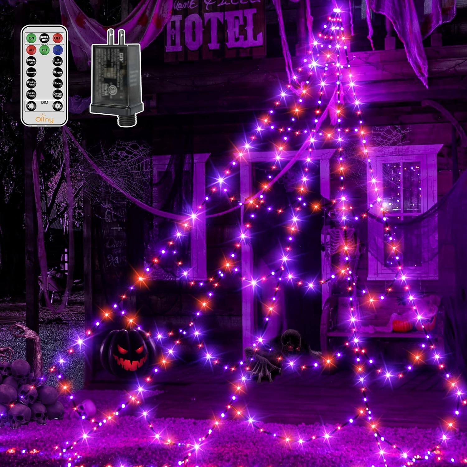 Ollny Halloween Lights Outdoor 454 LED Spider Web Lights for Parties