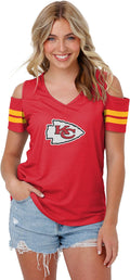 FOCO Women's NFL Ladies Fashion Cold Shoulder Top Shirt - Team Style