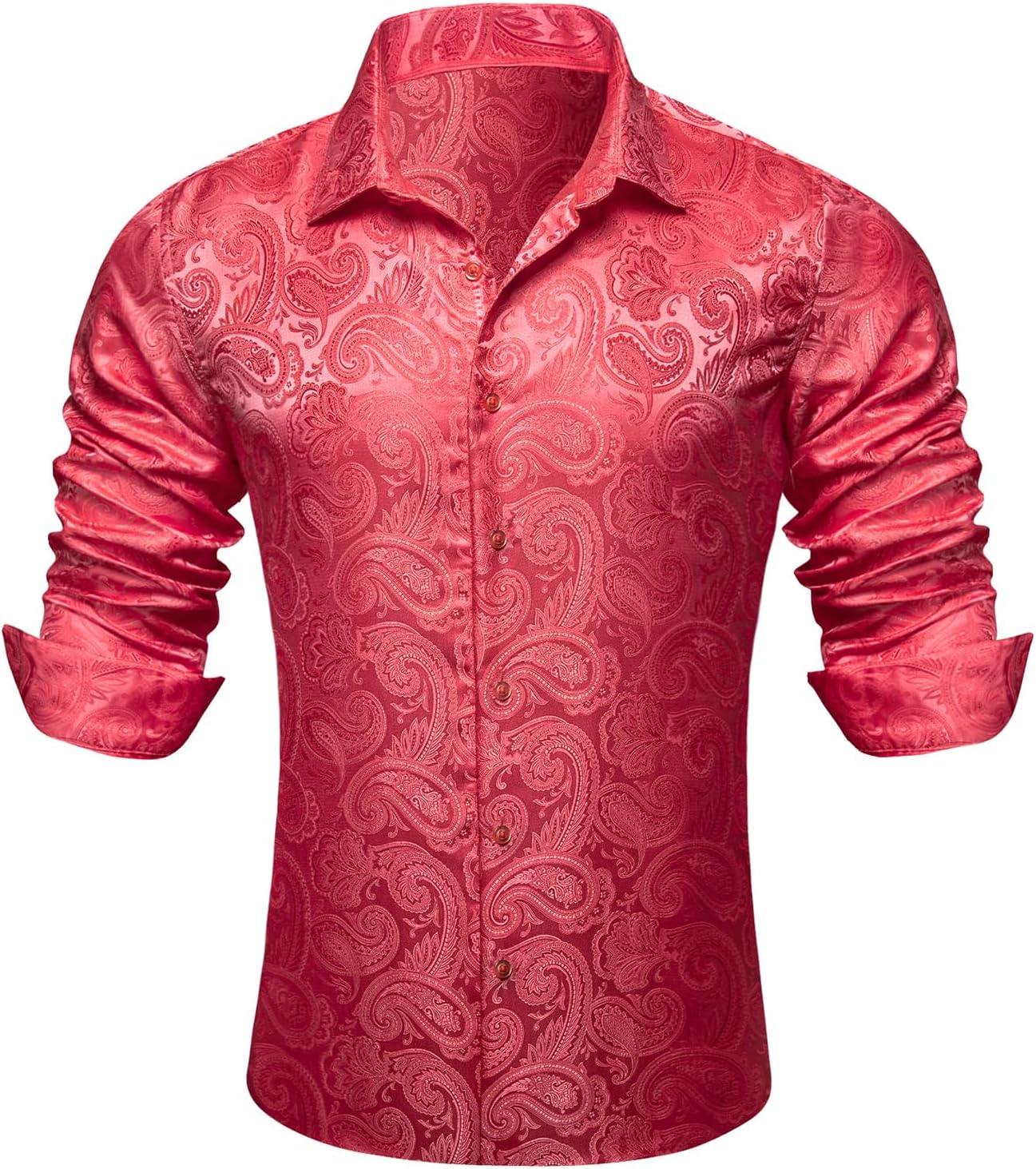 Barry.Wang Men Dress Shirts Paisley 70s Disco Silk Tops