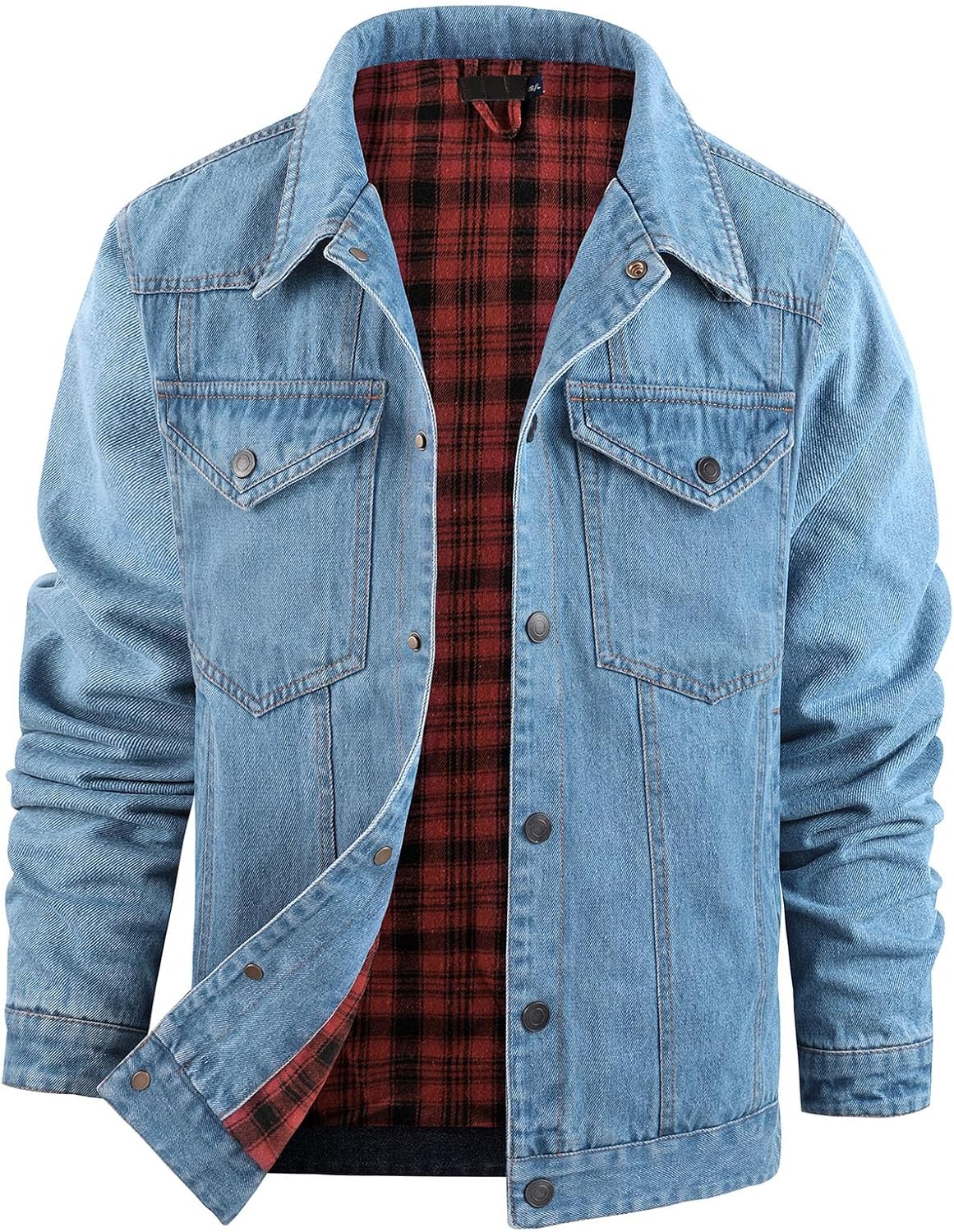 Flygo Mens Flannel Lined Denim Jacket for Stylish Comfort