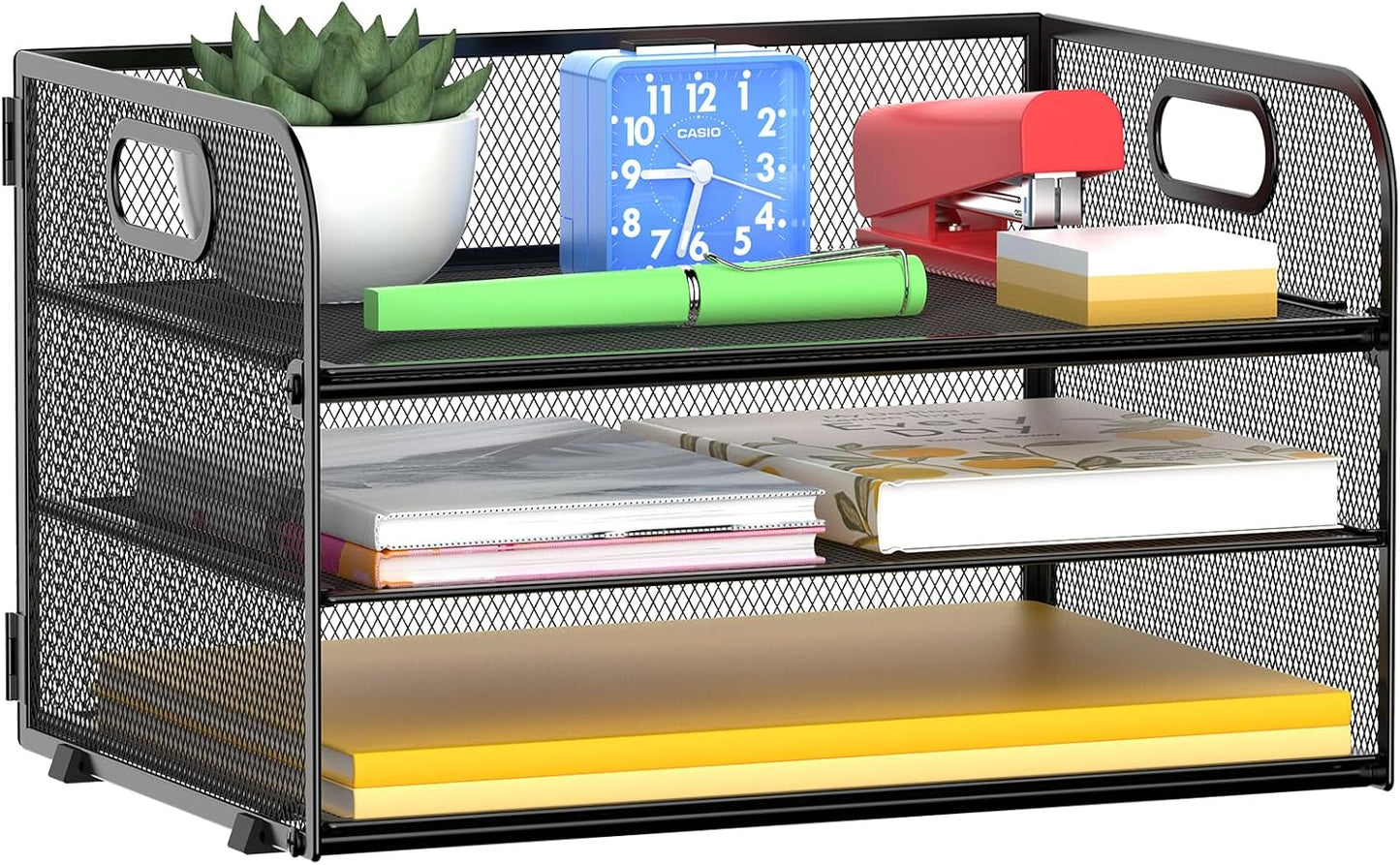 MINDEPOT 3 Tier Desk Paper Organizer - Black