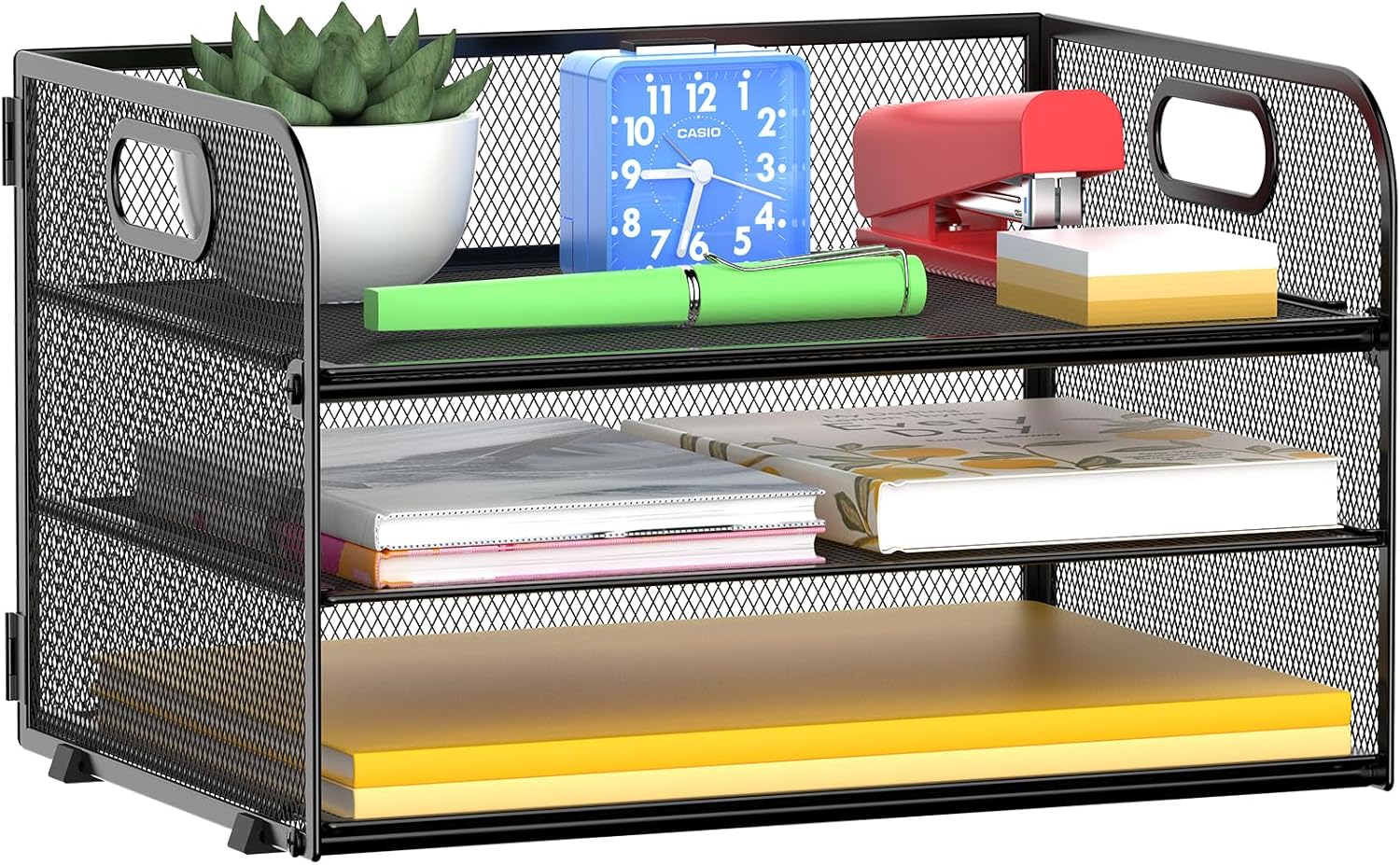 MINDEPOT 3 Tier Desk Paper Organizer - Black