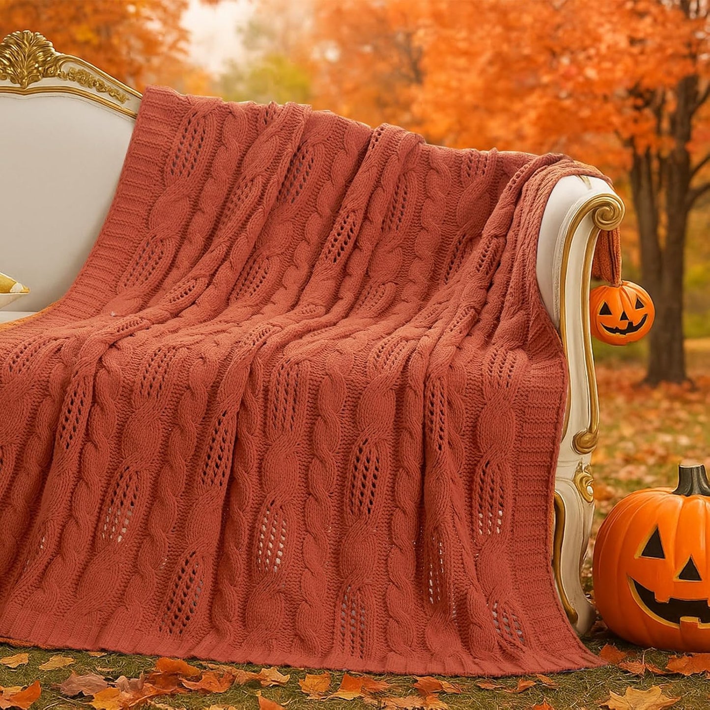 Chunky Knit Throw Blanket - Soft Chenille Cable Knit Design