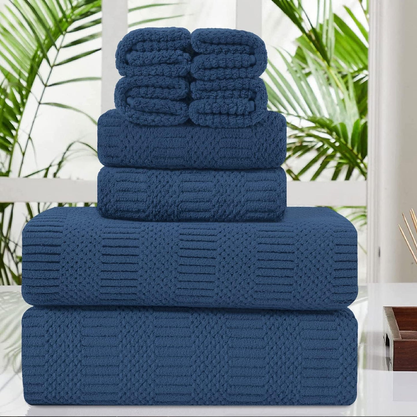 Oversized Navy Bath Towel Set - 8 Piece Soft Quick Dry Towels