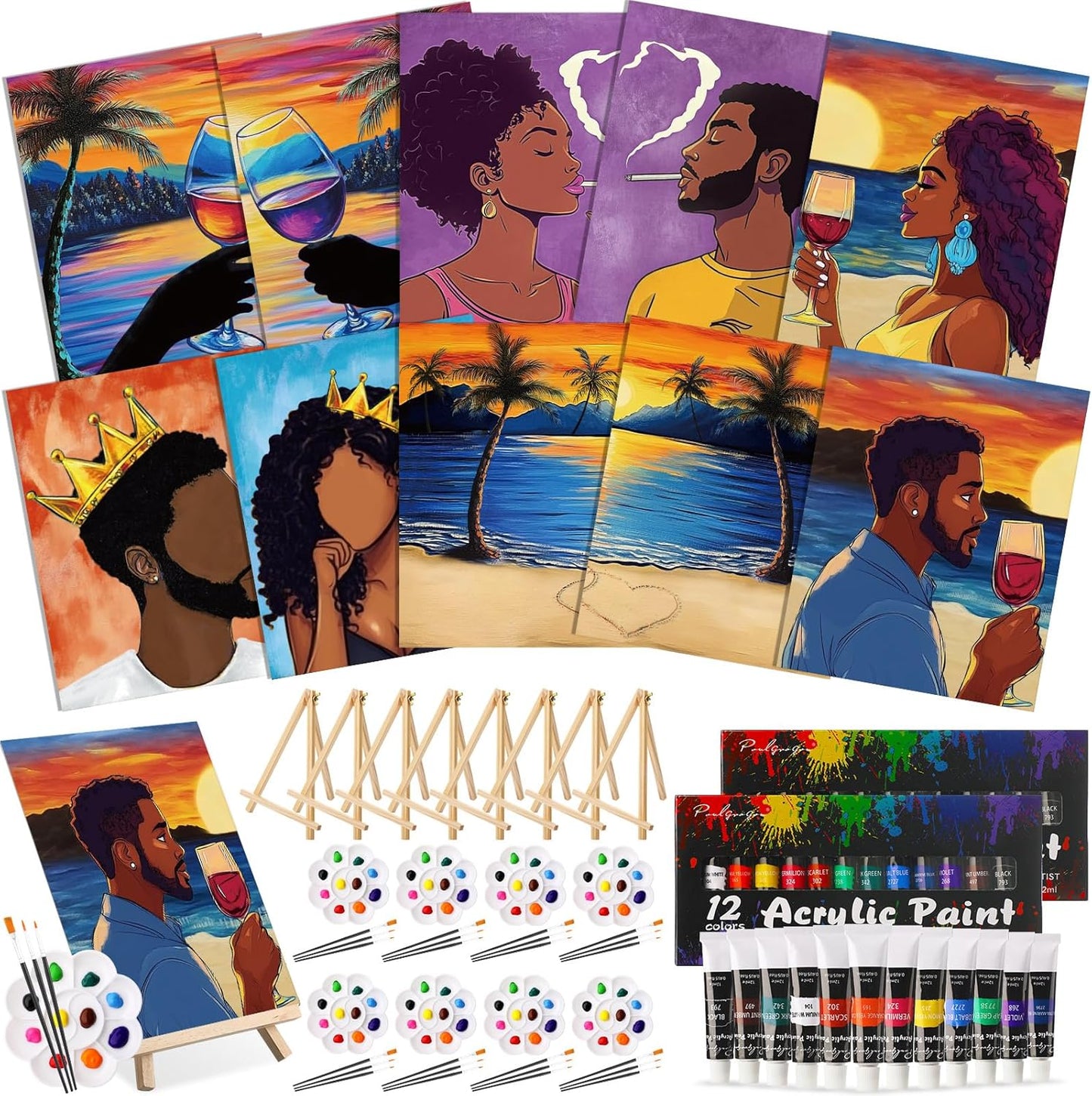 Ctosree 72 Pcs Lovely Couple Paint and Sip Kit for Adults