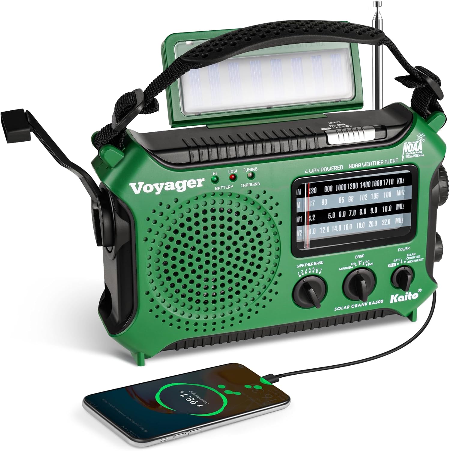 Kaito KA500GRN 5-Way Powered Emergency Radio for Safety