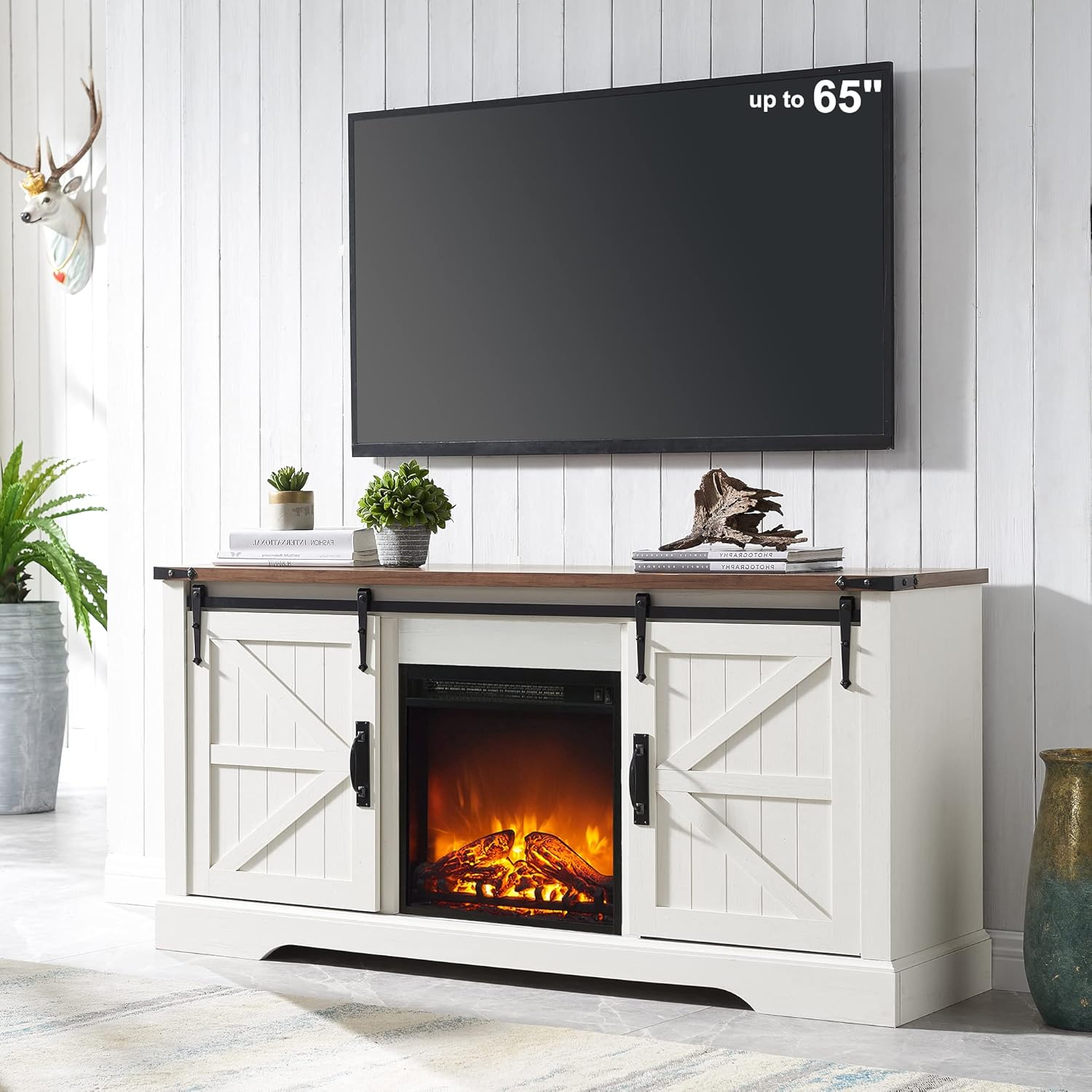 Rustic Fireplace TV Stand 65+