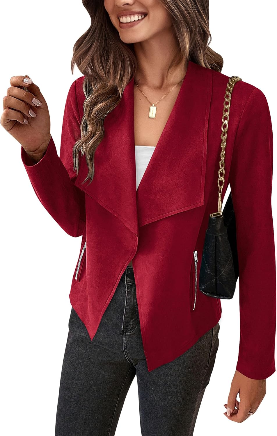 Faux Suede Jackets for Women - Trendy Cropped Coat Outwear