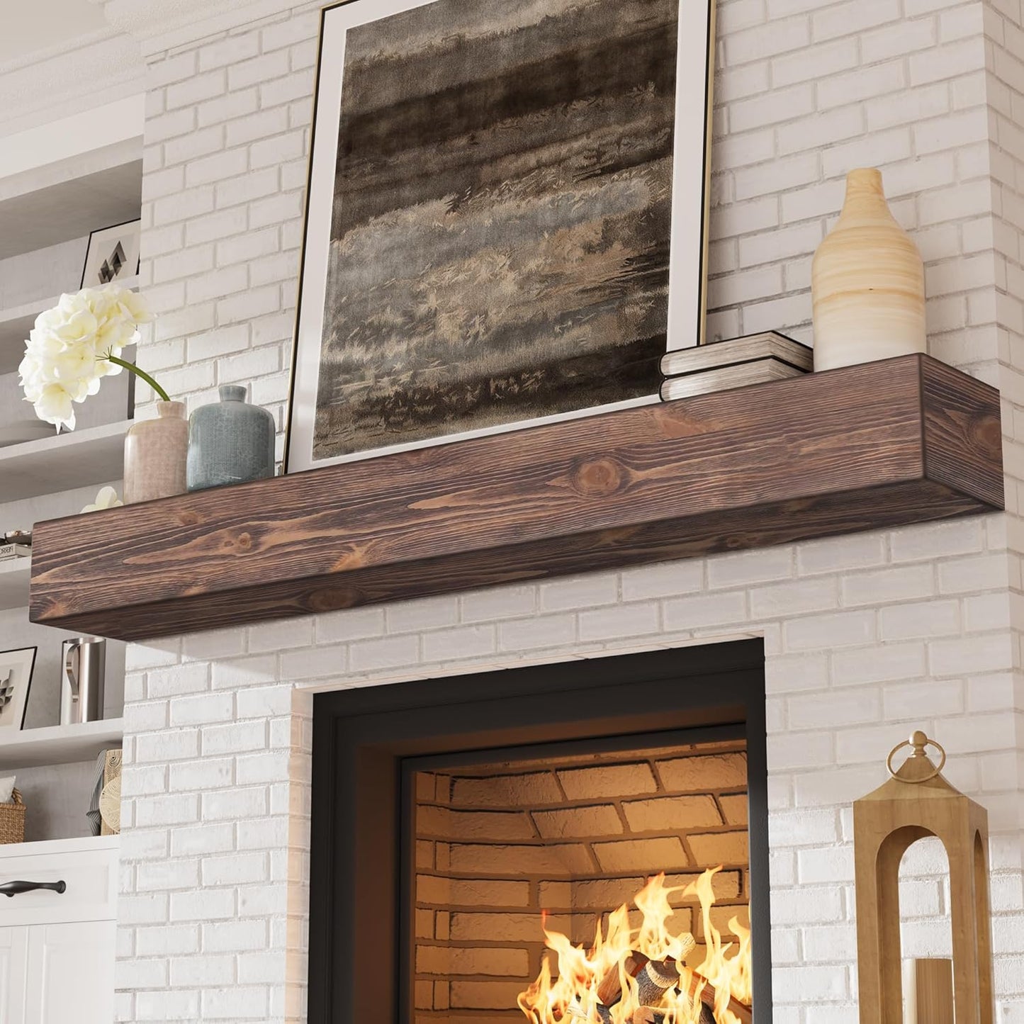 Handcrafted Solid Fireplace Mantel Shelf - 72 Inch Aged Brown