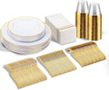 SUT 175 PCS Plastic Plates Disposable Dinnerware Set - Elegant Gold