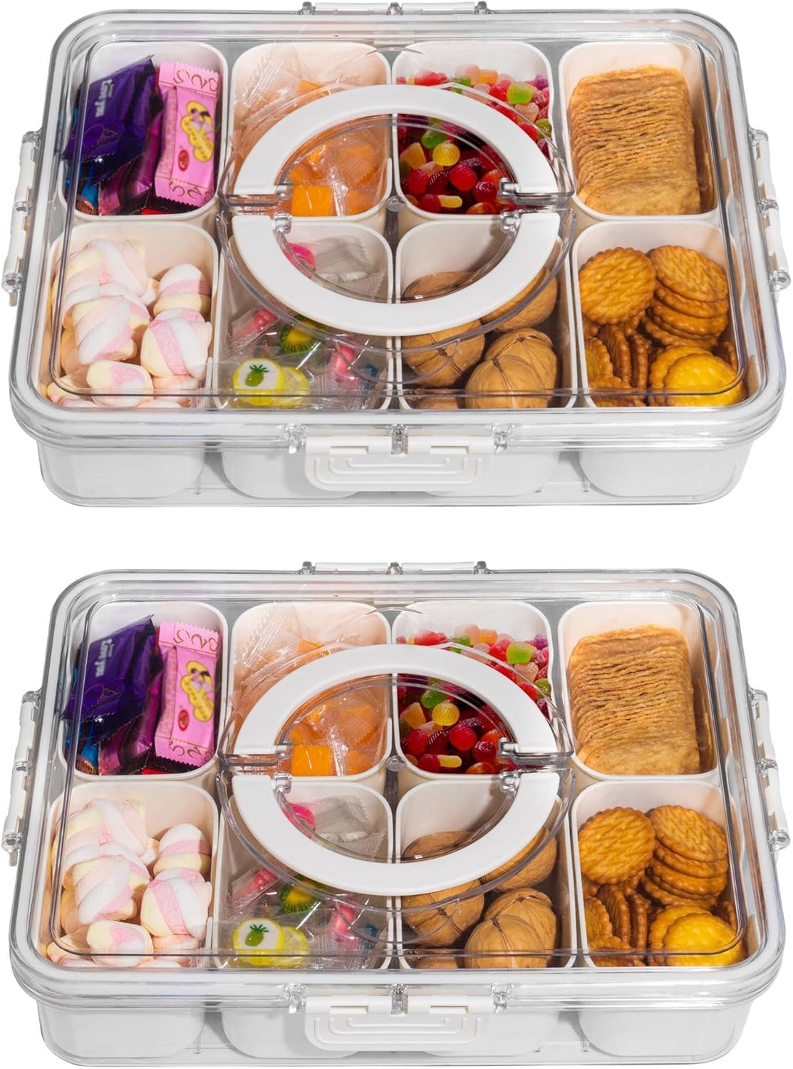 Divided Snack Serving Tray with Lid for Travel and Parties