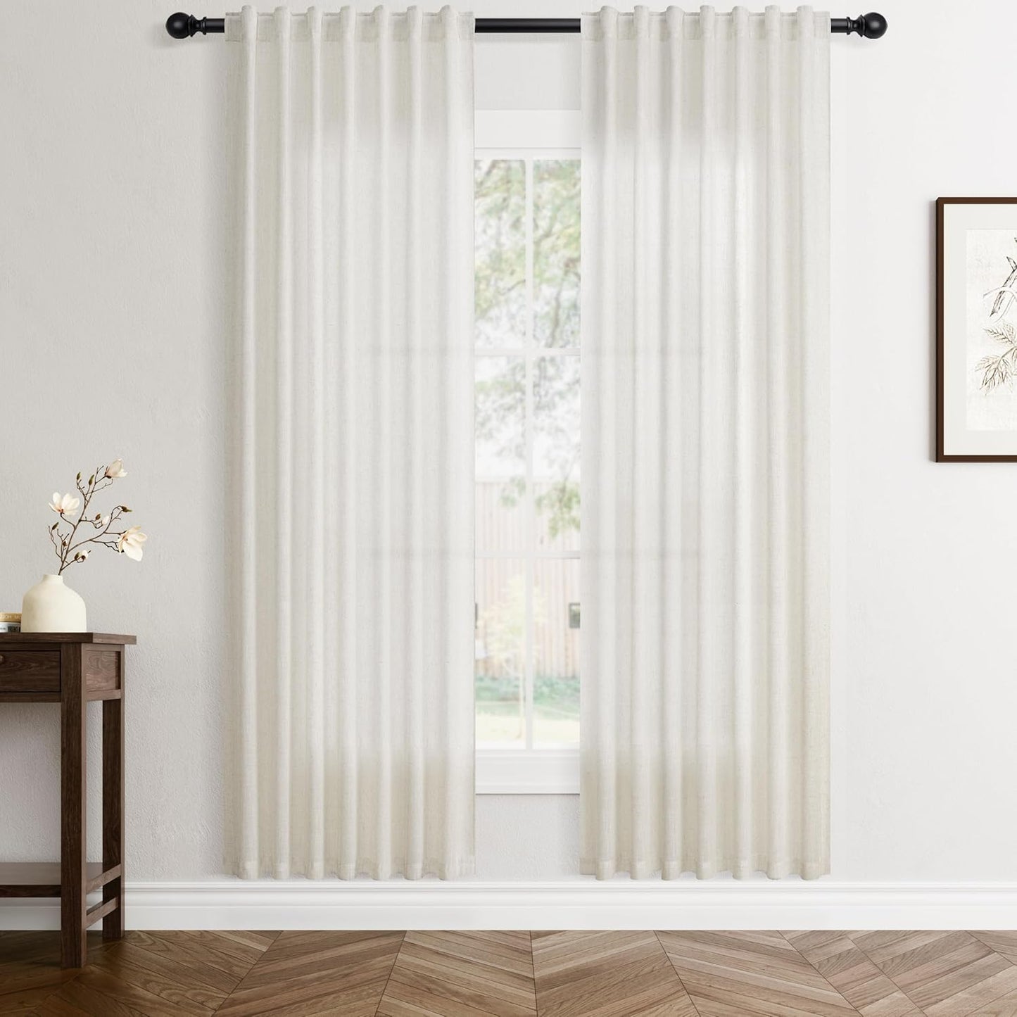 Cream Natural Linen Curtains 72 inch Length for Cozy Living Rooms
