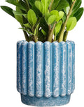 Ceramic Planter 7.6 in Fluted Blue Pot - Decorative Indoor/Outdoor