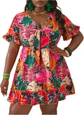 Floerns Women's Plus Size Short Sleeve Wrap V Neck Dress for Style