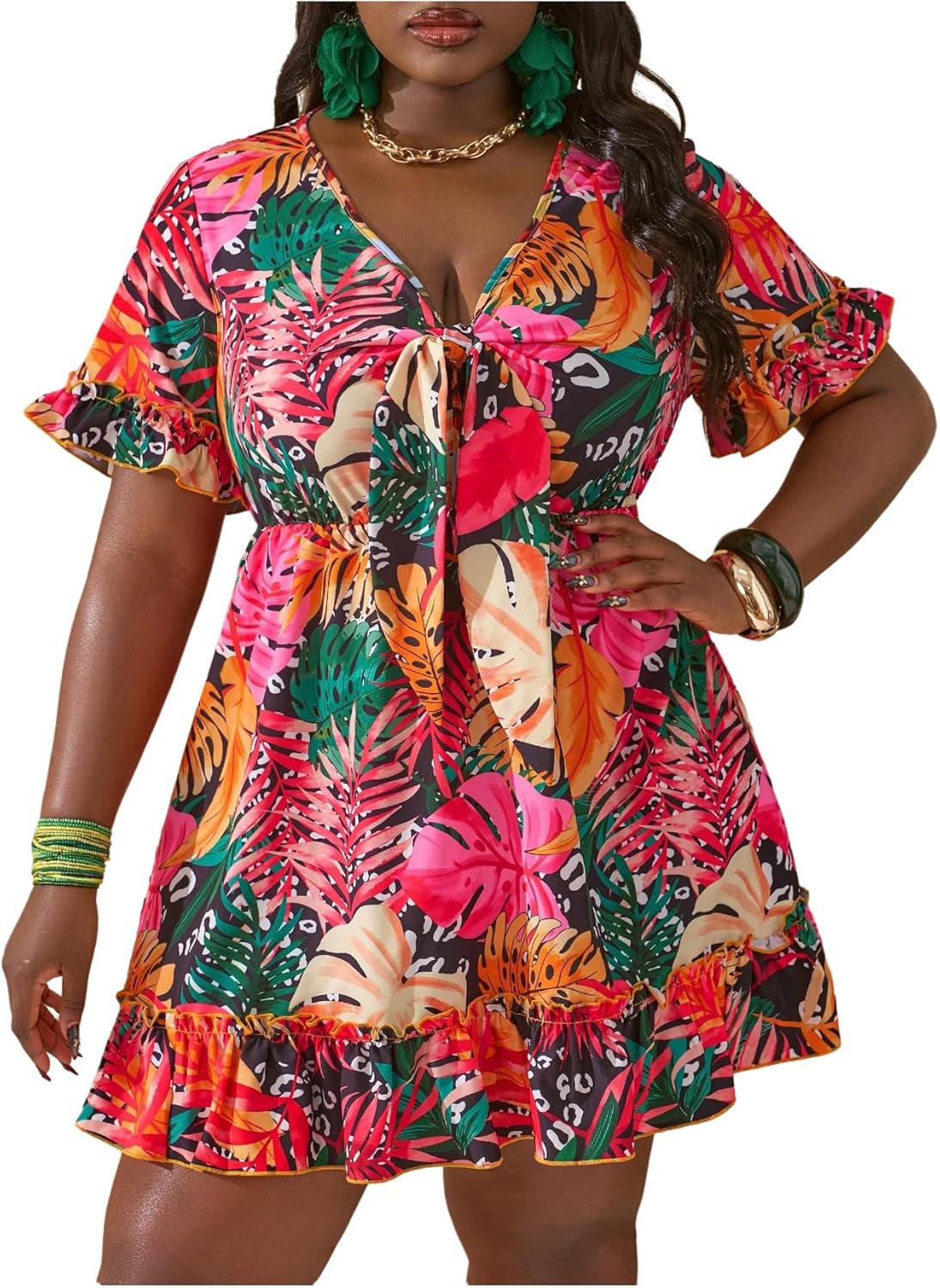 Floerns Women's Plus Size Wrap V Neck Short Sleeve Dress Review