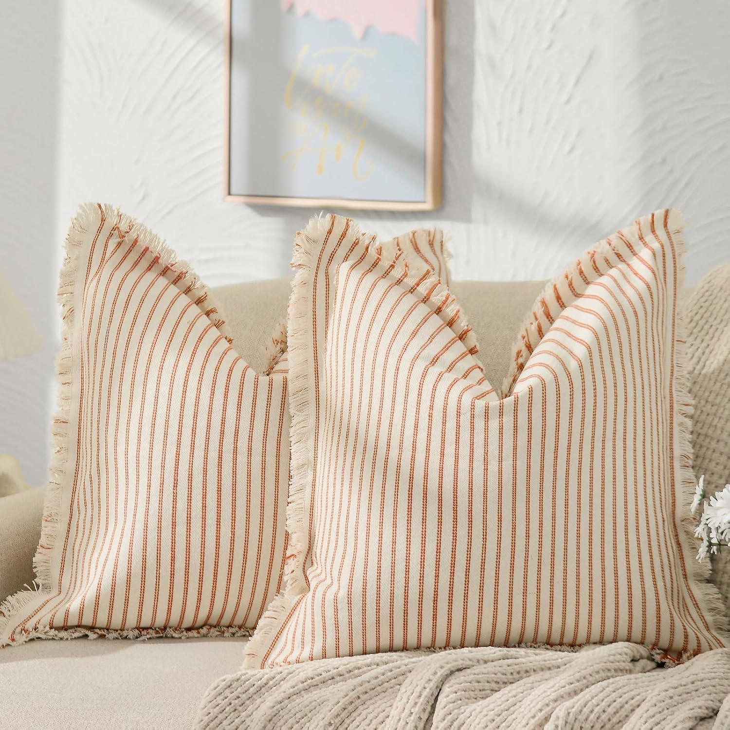 ZWJD Throw Fall Pillow Covers 24x24 Chic Cotton Decorative Pillows