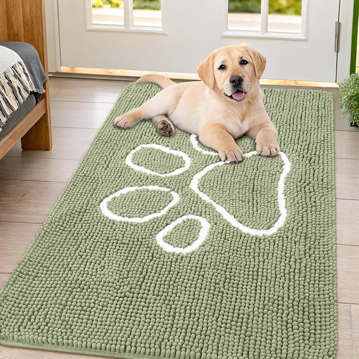 Smiry Dog Door Mat for Muddy Paws - Absorbent Chenille Rug