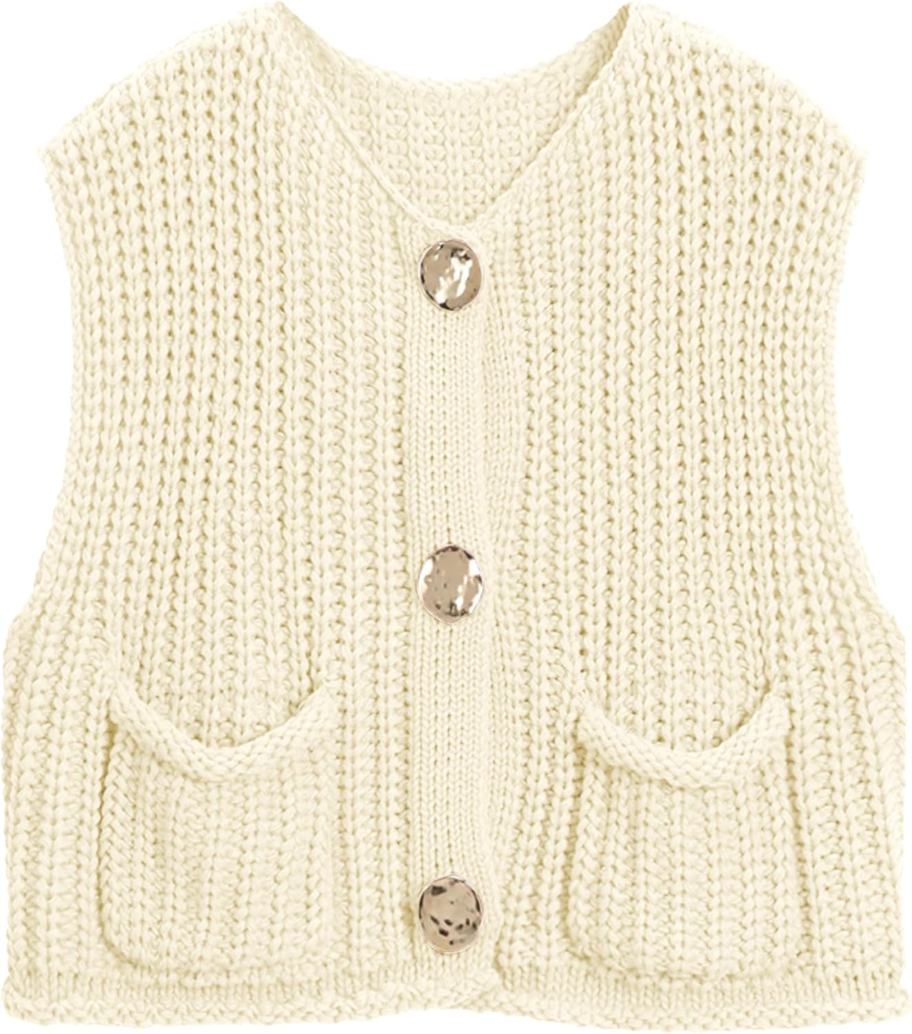 Womens Crochet Chunky Knit Top Sleeveless Button Down Crop