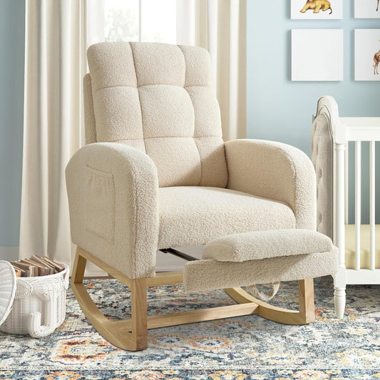 Nursery Rocking Chair with Retractable Foot Rest for Comfort