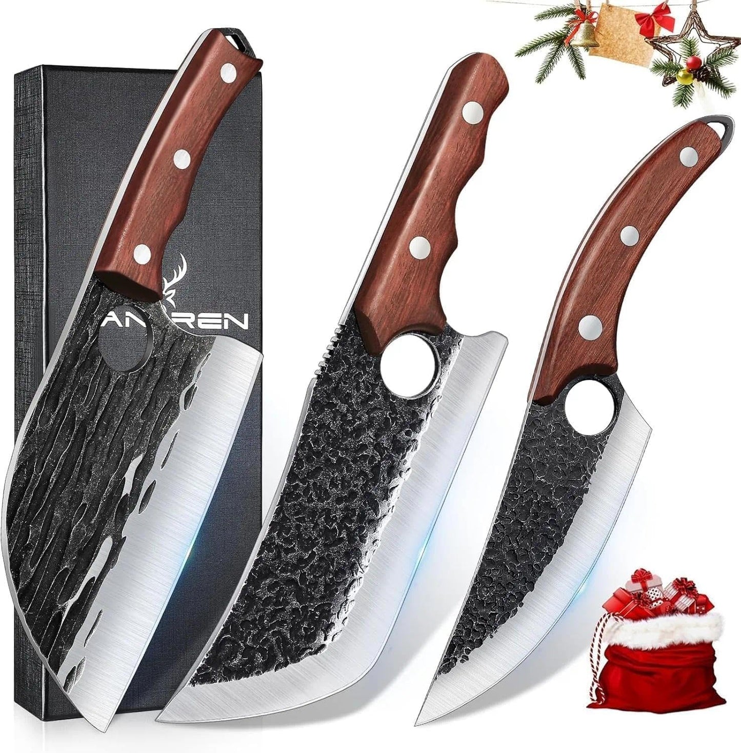 TAN REN 3PCS Butcher Knife Set for Meat Cutting and Grilling