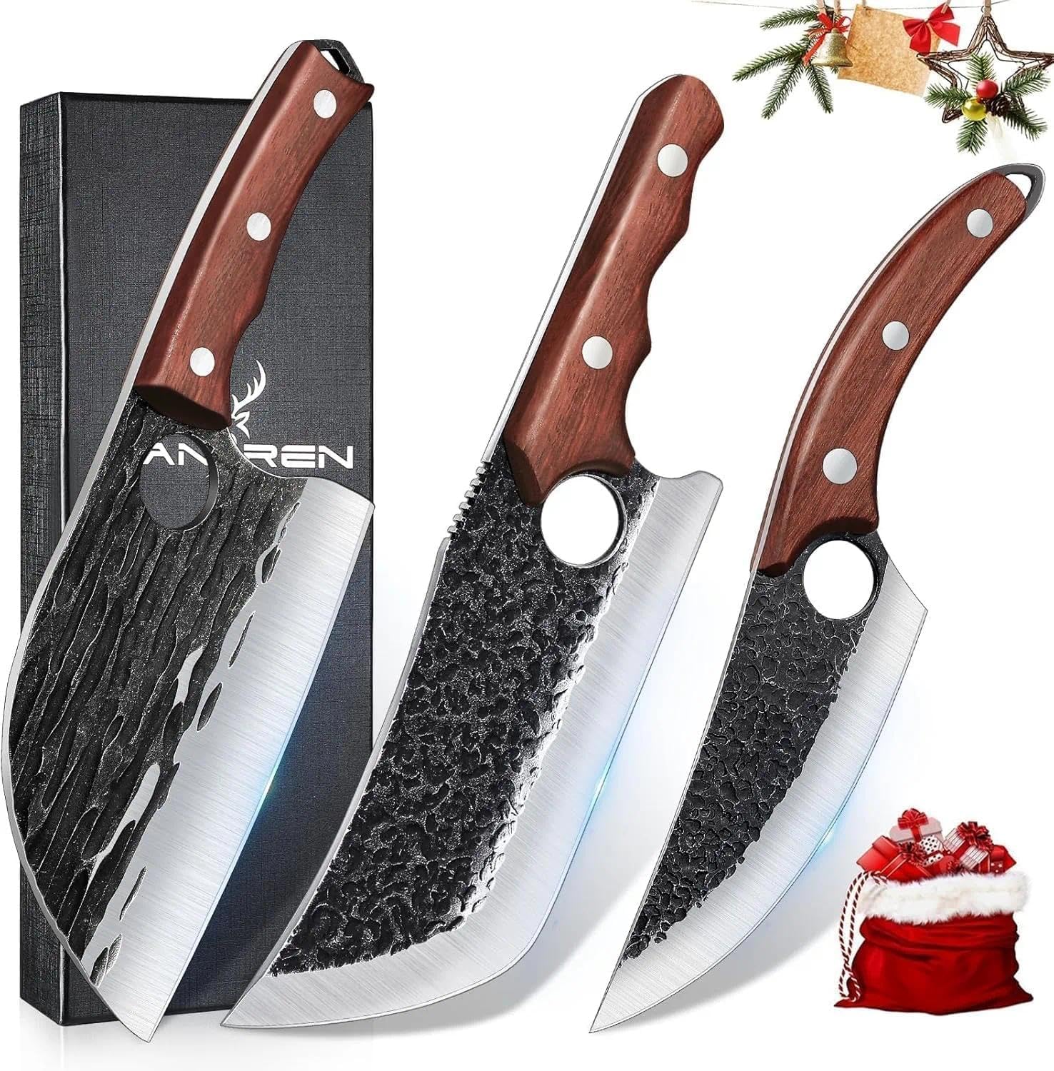 TAN REN 3PCS Butcher Knife Set for Meat Cutting and Grilling