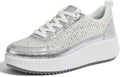 LUCKY STEP Women's Platform Rhinestone Chunky Sneakers - Sparkly Retro