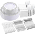 WELLIFE 350pcs Silver Party Dinnerware Set for 50 Guests - Durable