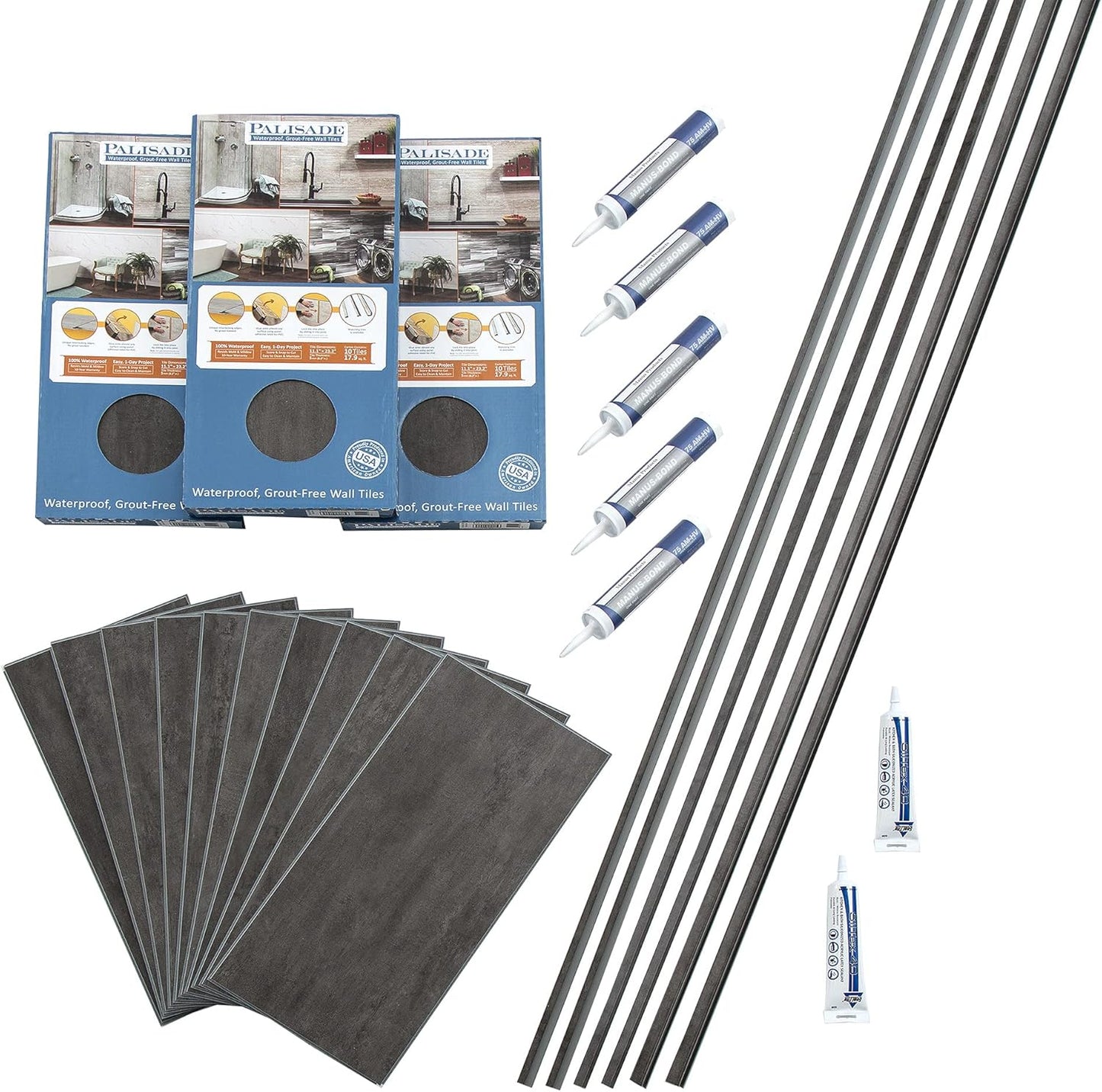 Palisade Interlocking Vinyl Tile Shower Kit in Ashen Slate