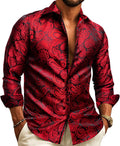 Men's Silk Paisley Floral Button Down Shirt - Western Vintage Style