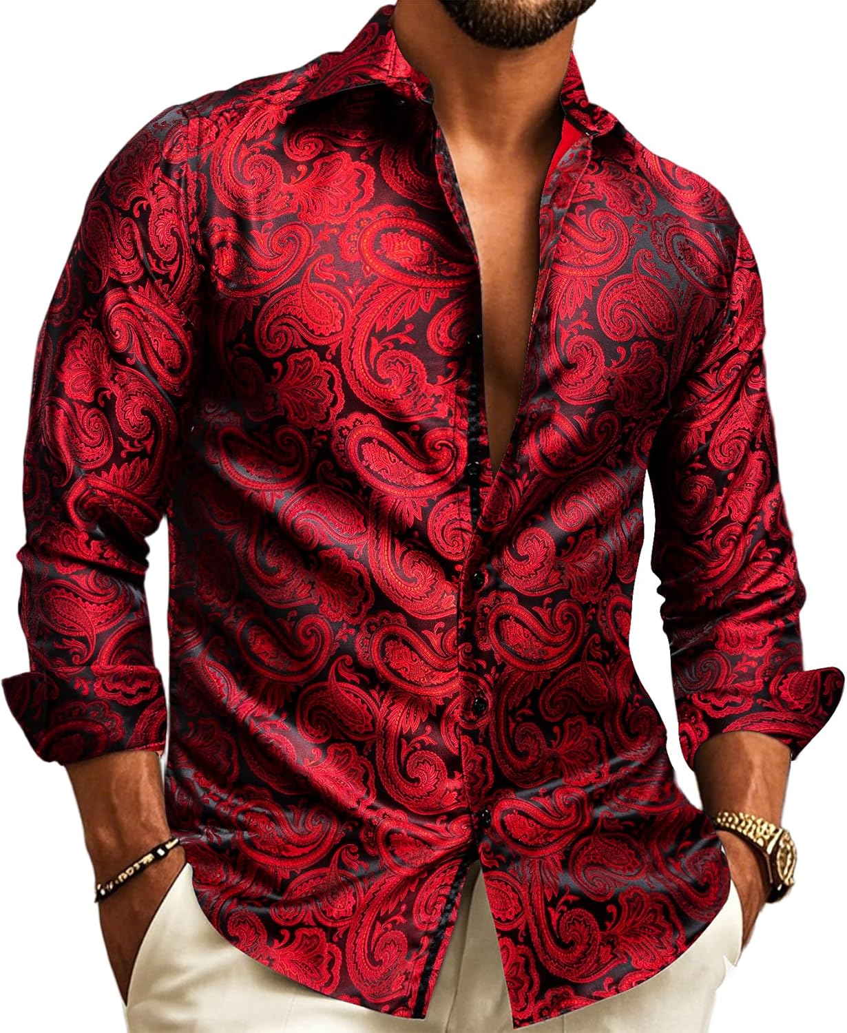 Barry.Wang Men's Silk Shirts for Stylish Cowboy Casual Wear