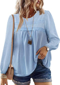 Womens Fall Tops Crewneck Long Sleeve Striped Shirts Ribbed Crochet