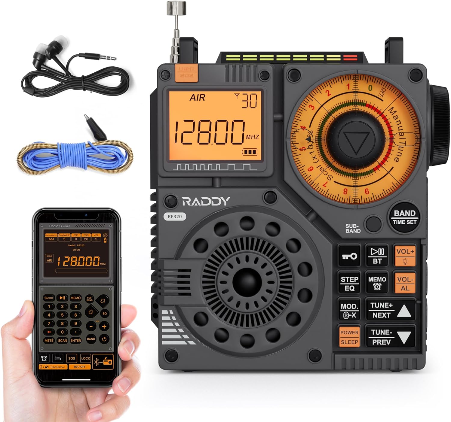 Raddy RF320 Shortwave Radio with App Control and Antenna