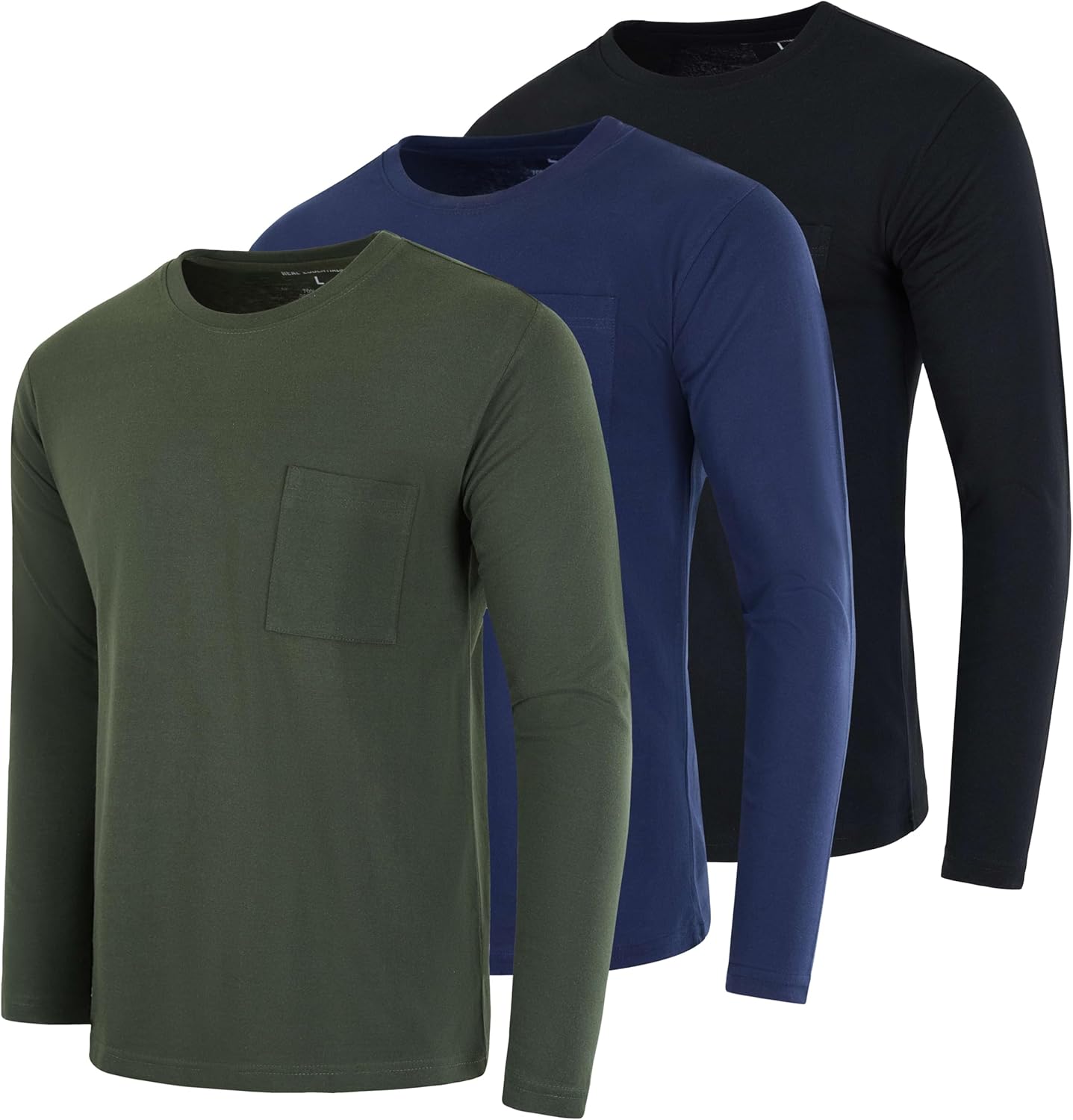 Men's Cotton Performance Long Sleeve Crew Neck Pocket T-Shirt