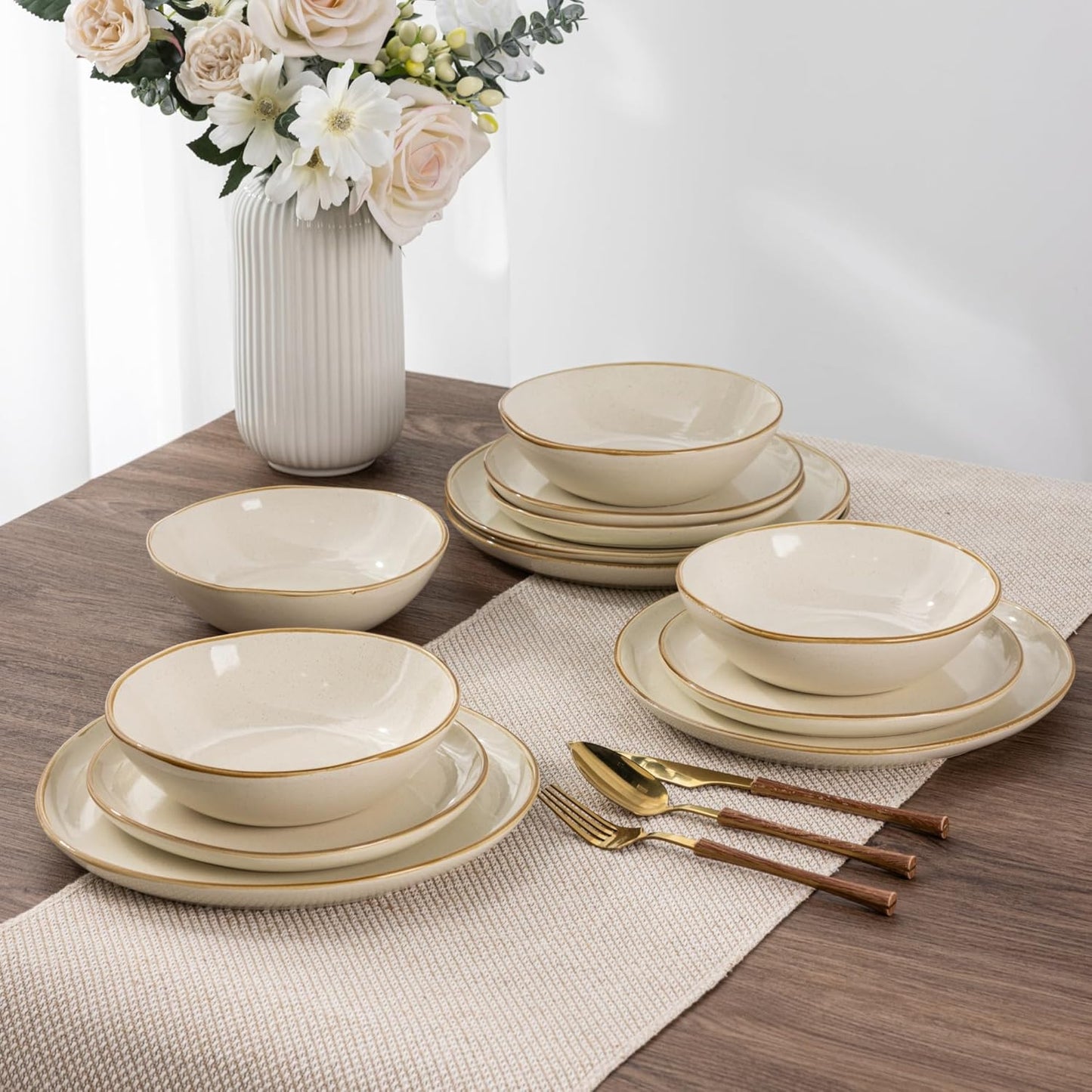AmorArc Ceramic Dinnerware Set for 8, Unique Handmade Plates