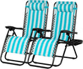 Light Blue Stripe Zero Gravity Recliner Set of 2 - Adjustable Outdoor