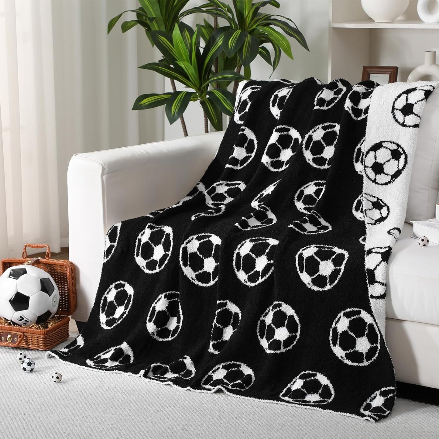Buryeah Soccer Knit Throw Blanket for Cozy Holiday Decor