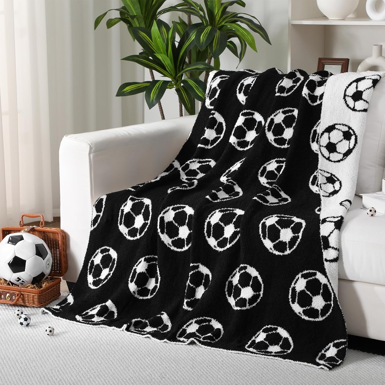 Buryeah Soccer Knit Throw Blanket for Cozy Holiday Decor