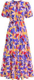 Womens Summer Floral Boho Maxi Dress - Flowy Tiered Ruffle (With