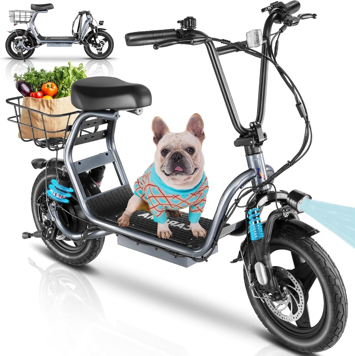 Caroma Peak Electric Scooter with Seat: 20MPH, 30Miles Range