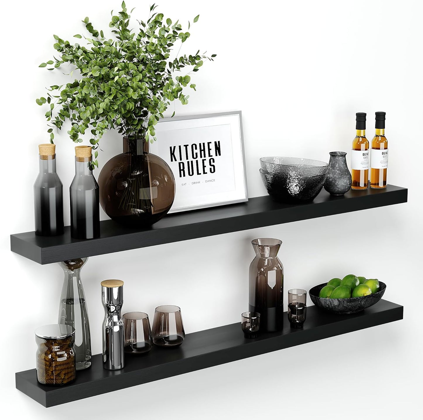 Homeforia Black Floating Shelf 48in - Elegant Solid Wood Design